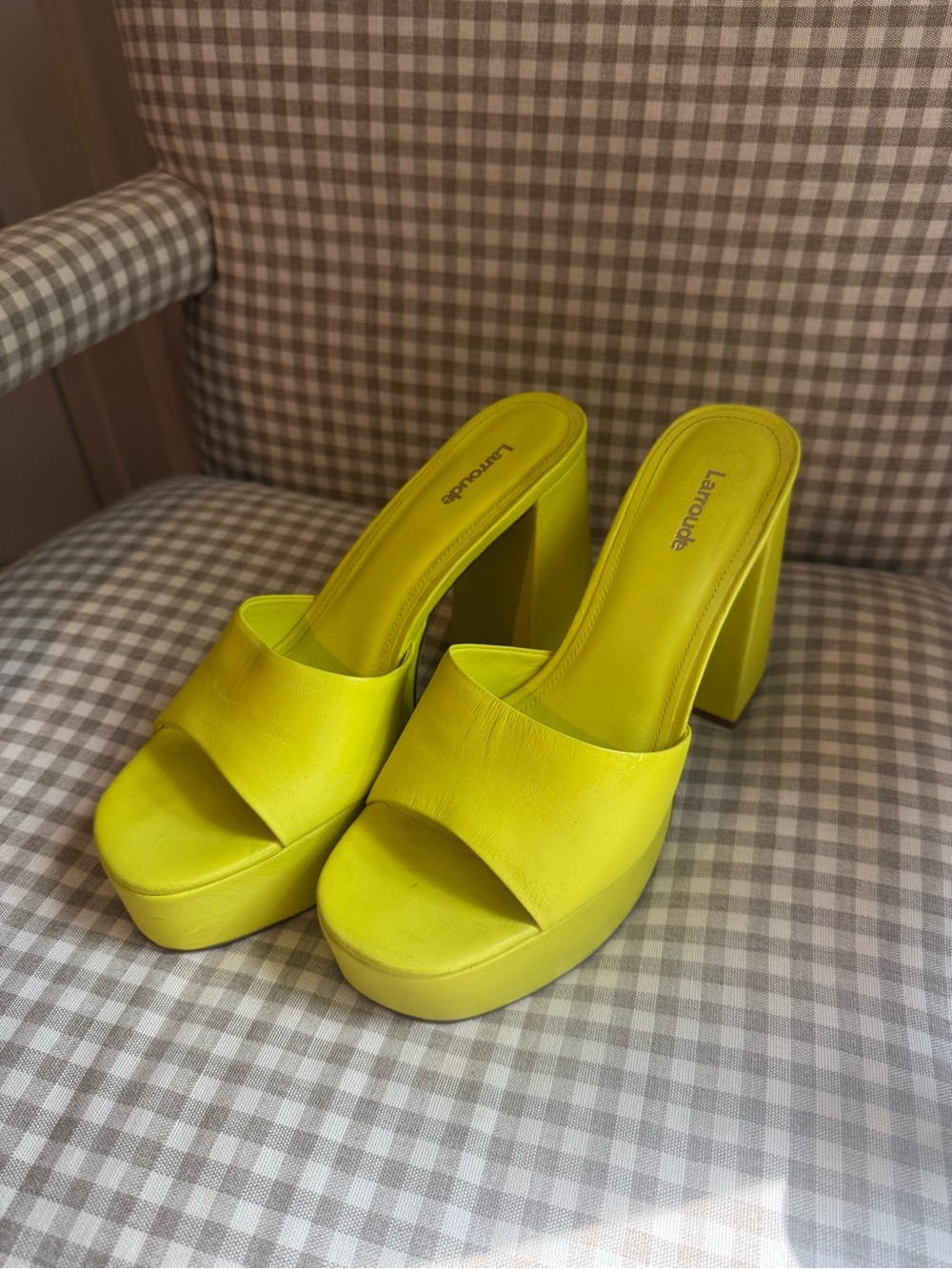 Larroude Neon Yellow Dolly Platform Mule